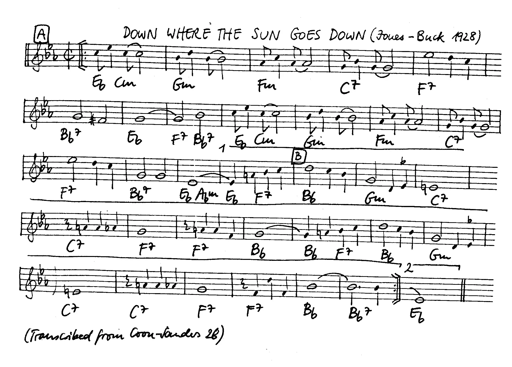 down where the sun goes down free jazz leadsheet - Courtesy of the Jungle Jazz Band